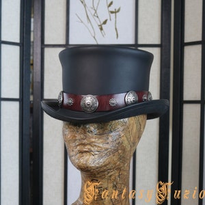Top Hat // Desperado Leather Hat // Western Hatband // Rock n Roll Top Hat // Standard Steampunk Leather Top Hat
