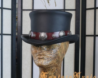 Top Hat // Desperado Leather Hat // Western Hatband // Rock n Roll Top Hat // Standard Steampunk Leather Top Hat