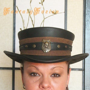 Pirate Hat // Steampunk Pirate Gold Hunter Cosplay / Skull Leather SHORT Top Hat 2 Tones