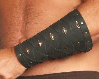 Medieval Bracers Wooven Viking Gladiator Forearm Black Leather BracerS Deluxe ( - A Pair -)