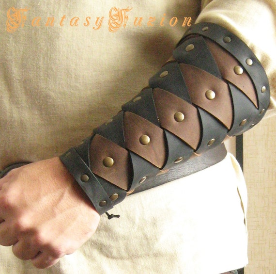 Medieval Warrior Viking Gladiator Forearm 2 Tones Leather Bracers A Pair -   Canada