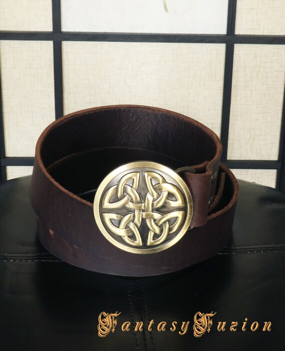 BROWN Leather Belt Celtic Buckle Celtic Knot Design Celtic