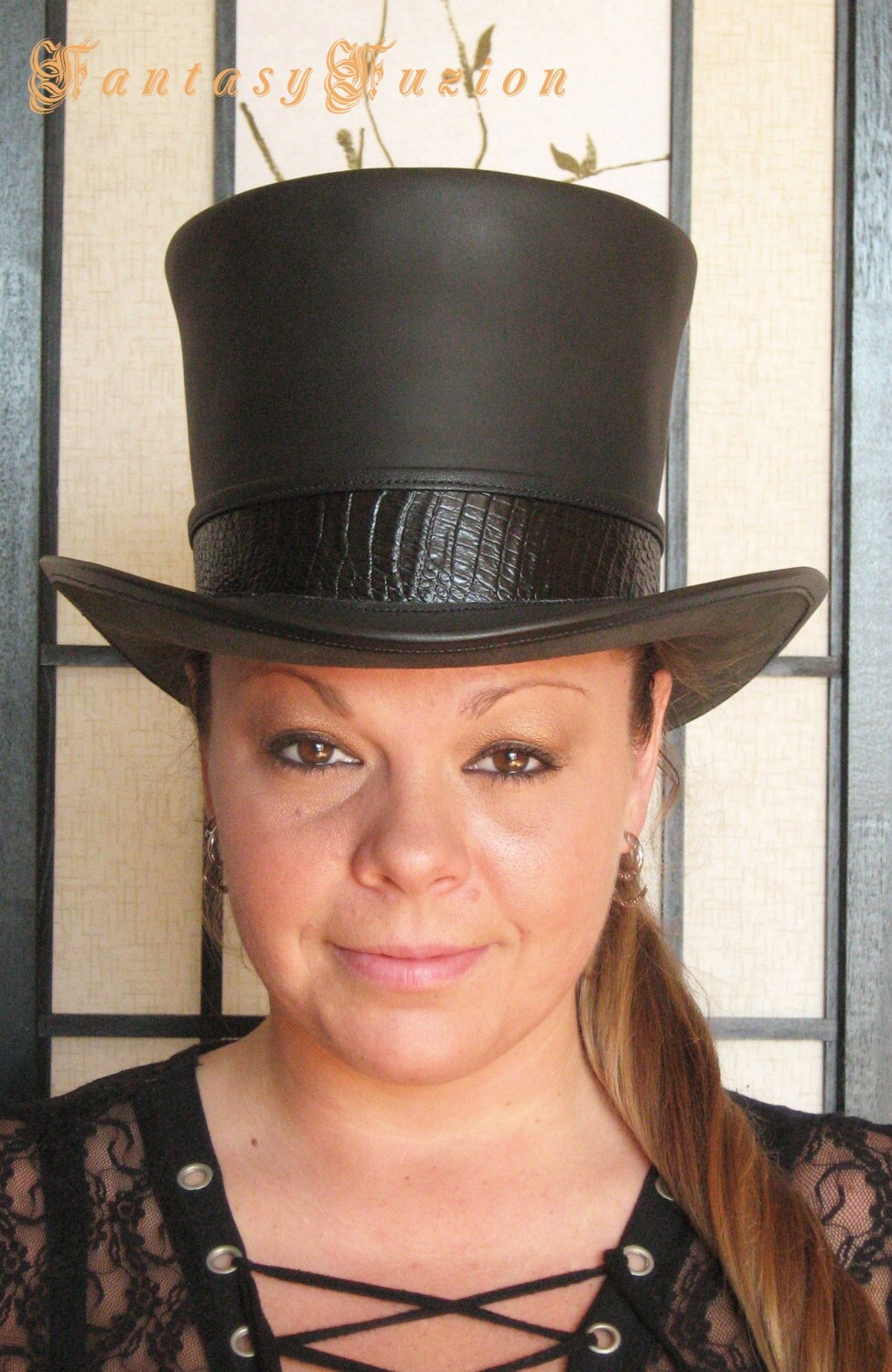 Steampunk Hat Victorian Classic Leather Standard HIGH Top Hat with Sparkle Band 