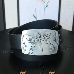Medieval Knight Leather Belt with Lions Buckle