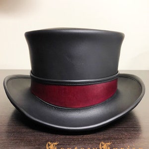 Victorian Leather Top Hat // Steampunk Hat // Custom Classy Colorful Hatband