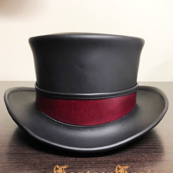 Victorian Leather Top Hat // Steampunk Hat // Custom Classy Colorful Hatband