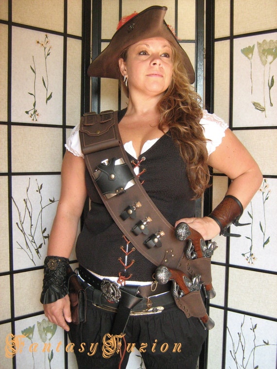 LARP Leather Baldric Pirate Baldric Leather Steampunk Baldric Flintlock Gun Holsters With Flask and Glass Vials Etsy UK