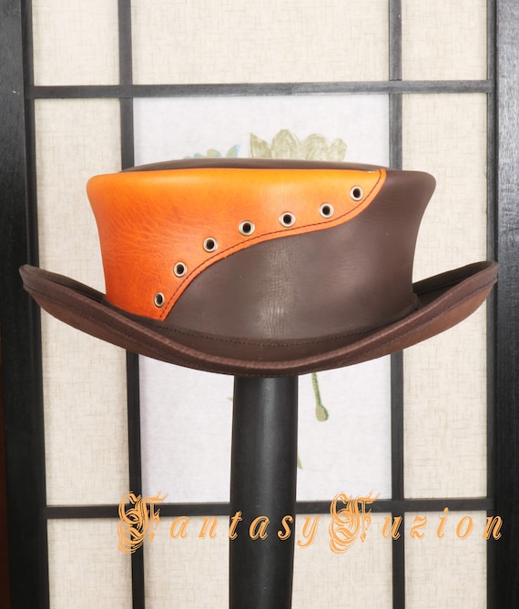 Short Top Hat Burning Man Colorful Victorian Leather Hat 