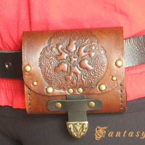 Medieval Lord Celtic Wolves Viking Larp Leather Belt Pouch