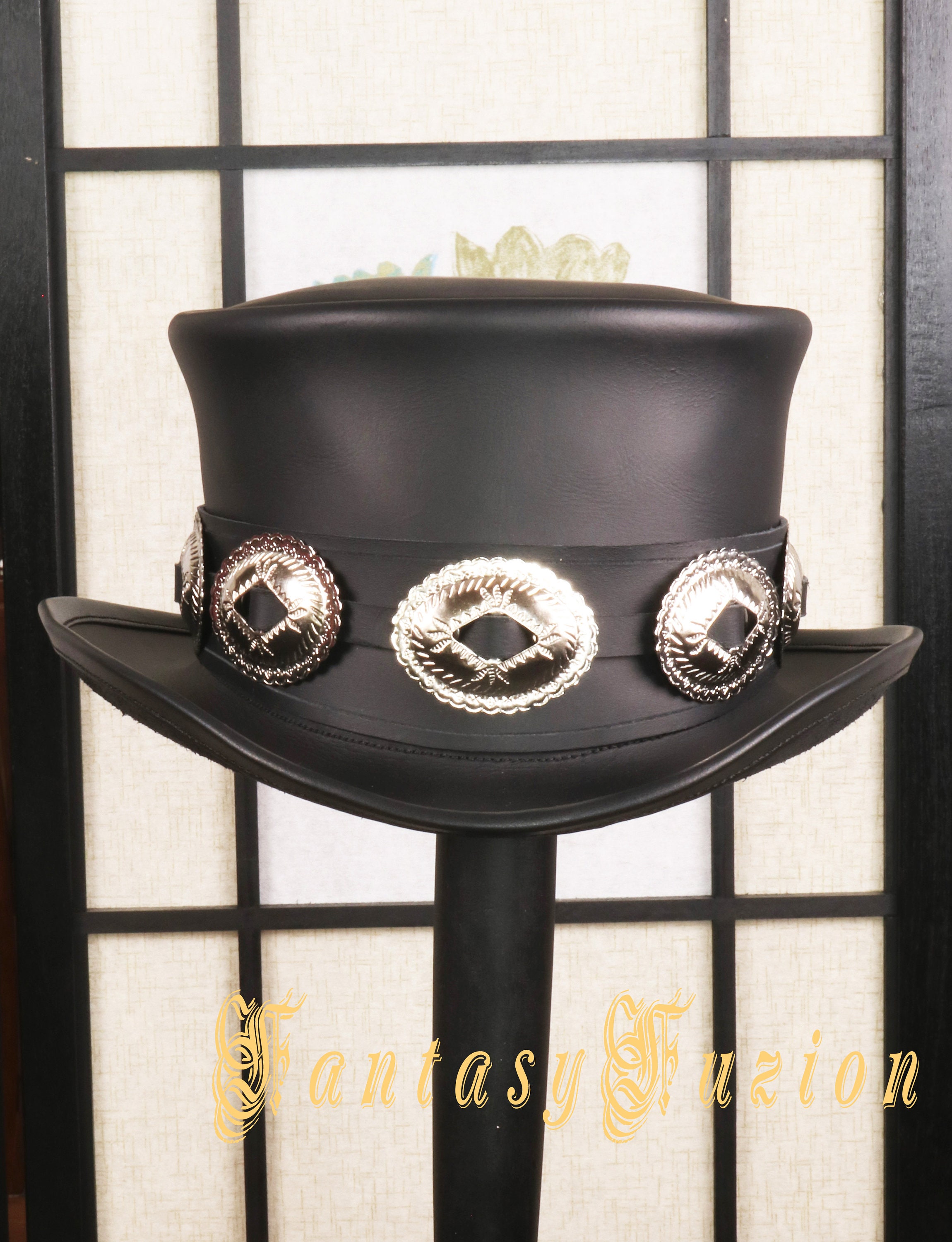 Hij Ham Voorkeursbehandeling Hoge Hoed // Rocker Black Leather Slash Hat // Standaard Hoge - Etsy  Nederland