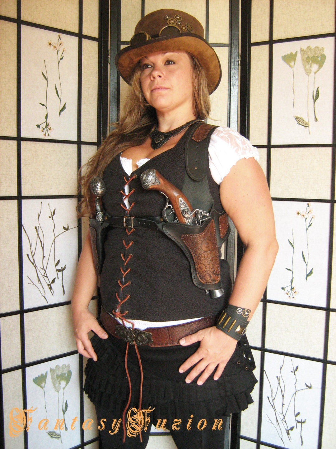 Steampunk Costume // Leather Flintlock Gun Holster // Double Shoulders