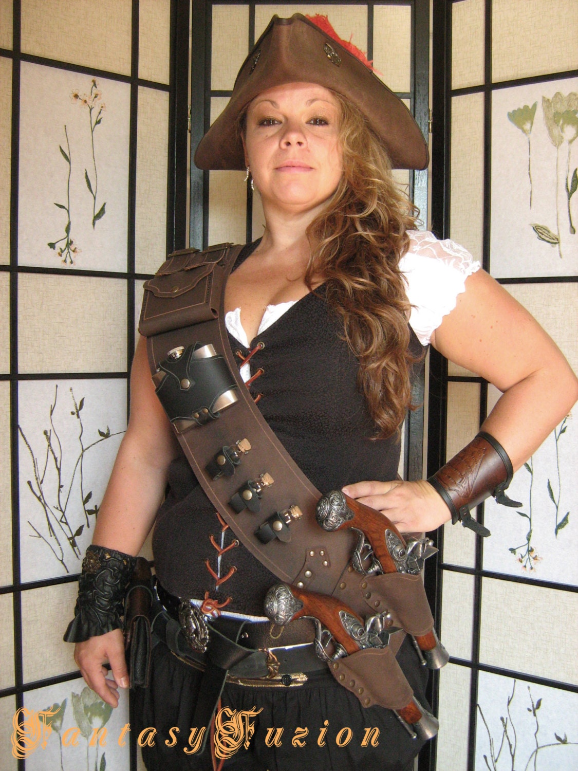 Jiuguva Pirate Bandolier Belt Viking Belt Flintlock Pistol Strap Halloween Costume Accessory for Men Women Adults Knight Assassin Warrior Pirate