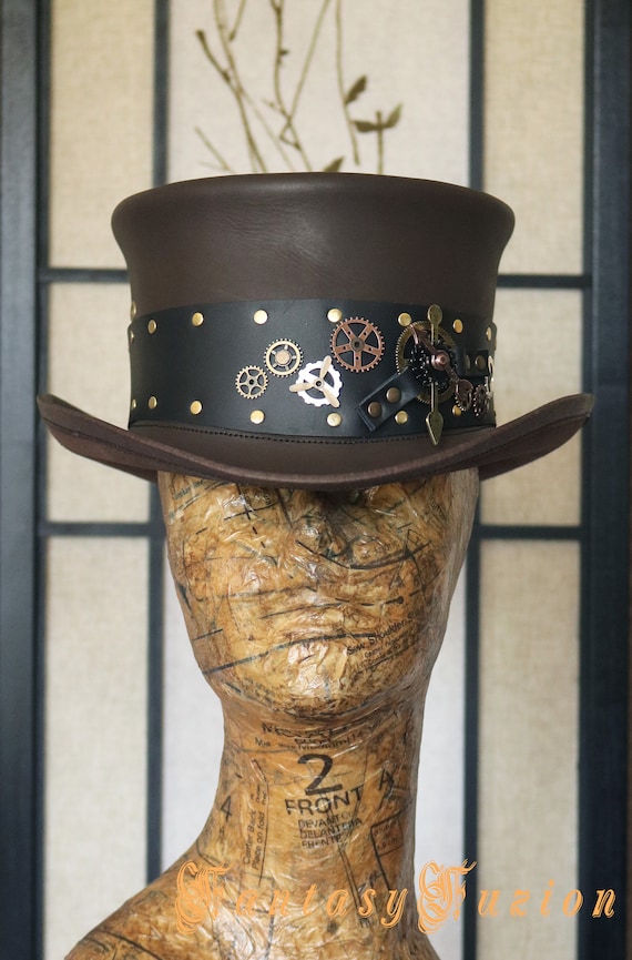 Detector Melodieus Losjes Top Hat // Steampunk Hat // Futurist Leather Top Hat // Time - Etsy Denmark