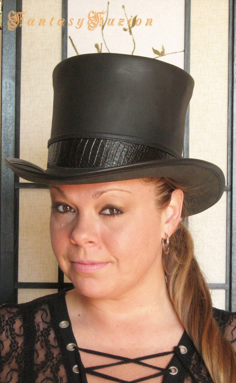 Steampunk Hat Victorian Classic Leather Standard HIGH Top Hat with Dragon Skin Band