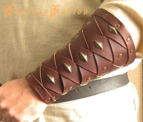 Medieval Bracers Wooven Viking Gladiator Forearm Black Leather