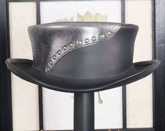 Short Top Hat // Victorian Burning Man Leather Hat // Pork Pie Steampunk Topper Hat