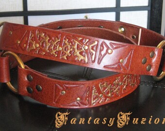 READY to SHIP // CLEARANCE // Waist Measurement 41'' to 45'' Inches // Steampunk Futurist Sci Fi Industrial Carving Leather Belt