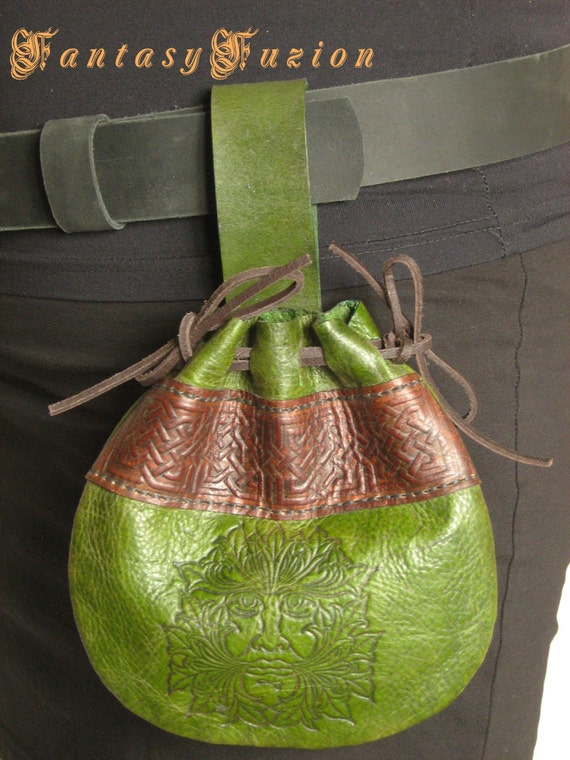 Bolsa de cinturón de cuero de hombre verde celta medieval
