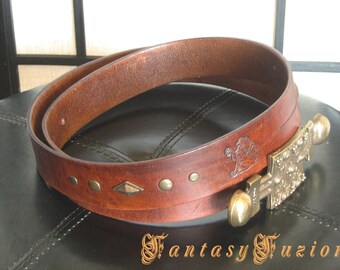 Vintage Ren Faire Medieval Book Chain Etched Belt W Heraldic 