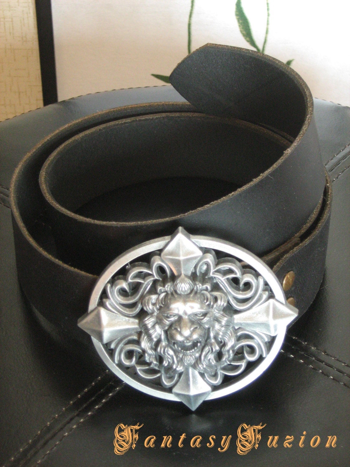Leather Belt With Lion Buckle - Etsy display picture 3