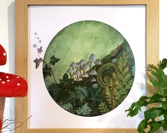 Moss green wall art, forestcore, mushroomcore, lichen moss art, mosscore, green academia, calming nature art, nature lover gift