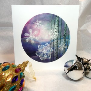 Snowflake Christmas Card, Christmas snowflake, aurora borealis, winter landscape, christmas snow, christmas greeting card, holiday greeting