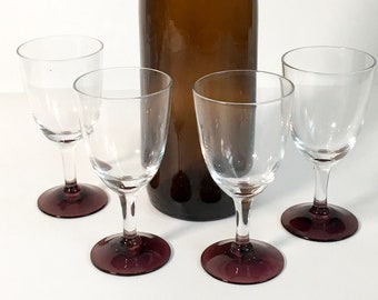 Vintage Purple Base Cordial Glasses - Set of 4 Retro Barware