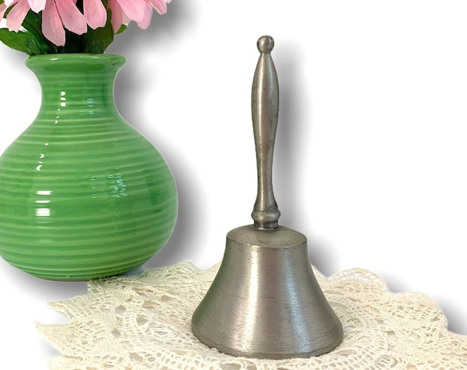 Vintage Pewter Bell - Traditional Style Hallmarked Woodbury - Retro Home Decor - Small Dinner Bell Collectible