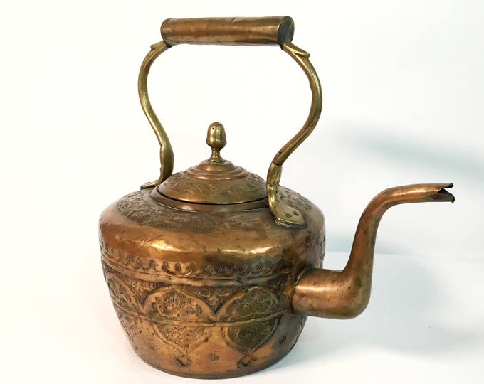 Vintage Antique Copper & Brass Water Kettle Moraccan Embossed Large Water Kettle Antique Retro Tea Kettle - High Handle - Home Decor Display