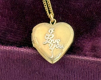 Vintage Two-Tone Small Heart Love Locket Necklace: 14K Gold Filled Chain, Timeworn Treasure