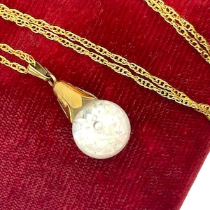 Vintage 12K Gold Filled Floating Opal Pendant Necklace - Art Deco Style