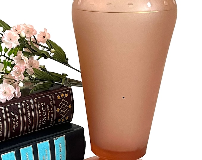 Vintage Pink Satin Glass Vase w/ Gold Accent Lies & Dots Trim - Depression Era Home Decor Wide