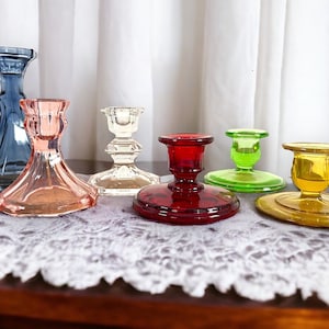 Vintage Glass Candleholders Mix 2nd Time Around Collection 6 Retro Colorful Home Decor Candlestick Holders Depression Era thru Mid Century image 1