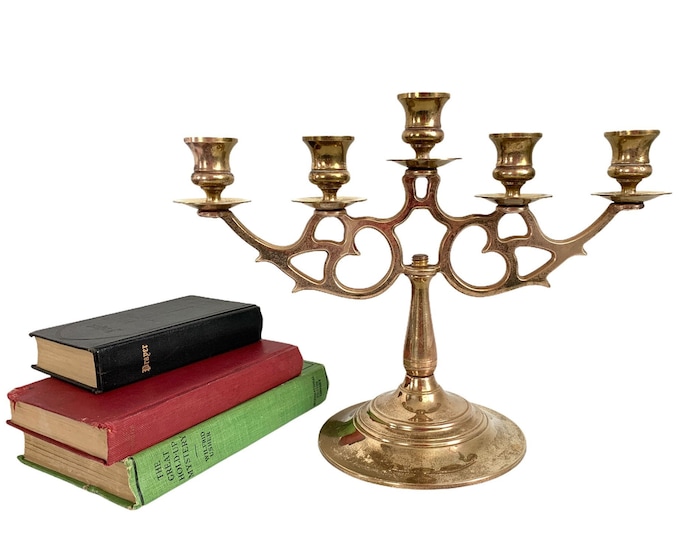 Vintage Wilton Brass Five Candle Candleabra - Retro Heavy 5 Candle Holder - Mid century Home Kitchen Dining Room Decor Five Arm Candlestick