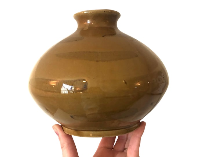 Vintage Lemax Brown Pottery  Vase - Ceramic  - Mustard Brown Mid Century MCM Home Decor Unique Opening
