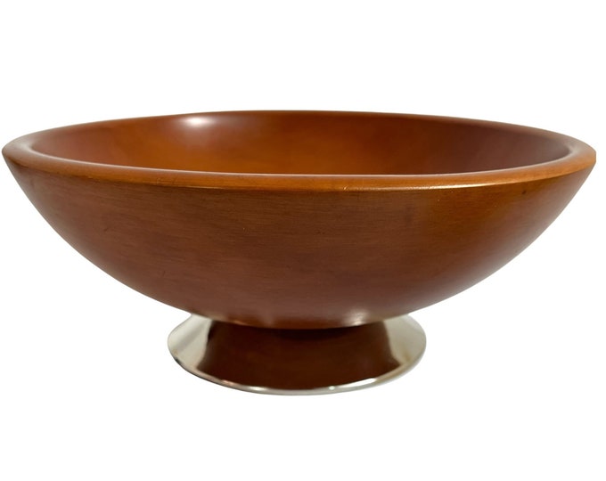 Vintage Beautywood Wooden Bowl w/ Metal Base - Mid century Centerpiece Country Farm Cottage Chic - Wood Fruit / Vegetable Bowl