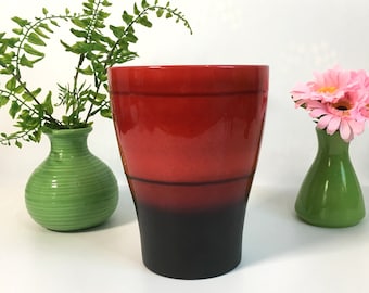 RARE Scheurich Red Ceramic Vase 608-17: German Pottery, 1970s Boho Decor