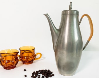 Vintage International Pewter Coffee Pot w/ Wrapped  Handle - Retro Mid century Mod Serving Dining