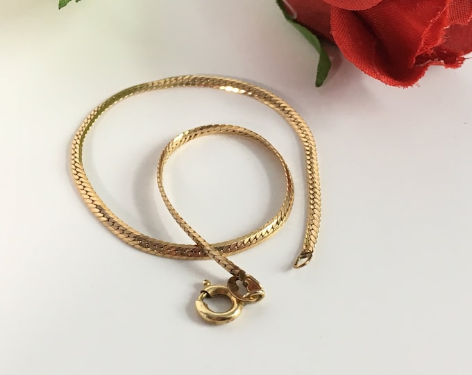 Vintage 14K Gold Filled Serpentine Chain Bracelet - Dainty 7" Long Retro GF Bracelet w/ Spring Ring Clasp Marked 14K GF Flat Serpentine