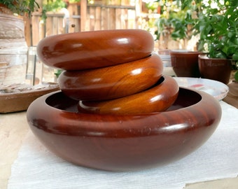 Wood Salad Bowls - Vintage Wooden Set of 5 - Made in Haiti Set Large Serving 4 Small Bowls - Kitchen / Serving / Home Decor Mid century