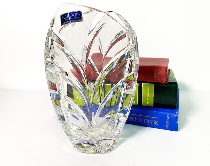 Vintage Waterford Crystal Vase Palma - 6" Pocket Vase Retro Home Decor Marquis Shape Sculpted Leaves - Made in Germany