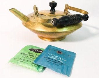 Antique Brass Teapot: English SWS Kettle with Wood Handle