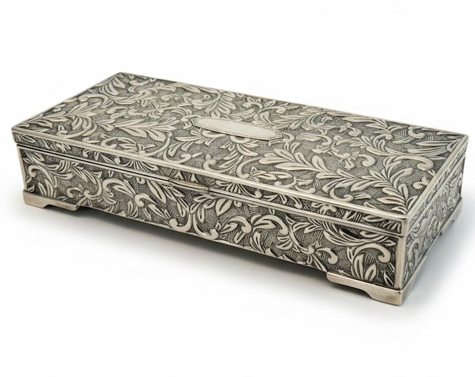 Vintage Silver Lined Trinket Jewelry Box - Ornate Raises Pedestal Legs, Godinger Silver