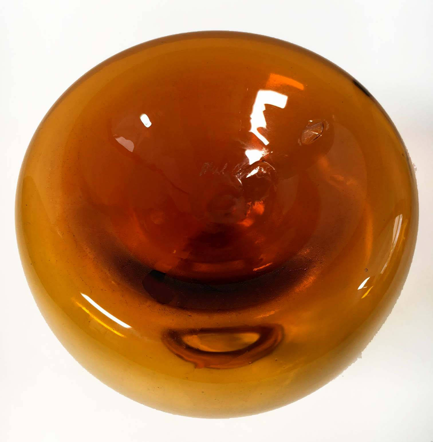 Vintage Amber Orange Art Glass Vase Hand Blown Signed Mullen Round