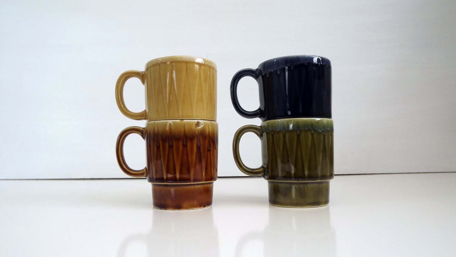Ceramic Stackable Japanese Coffee Mugs (Set of 4)