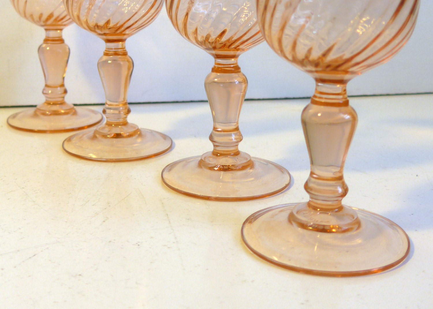 Vintage Pink Drinking Glasses Set of 3, French Pink Glass Small