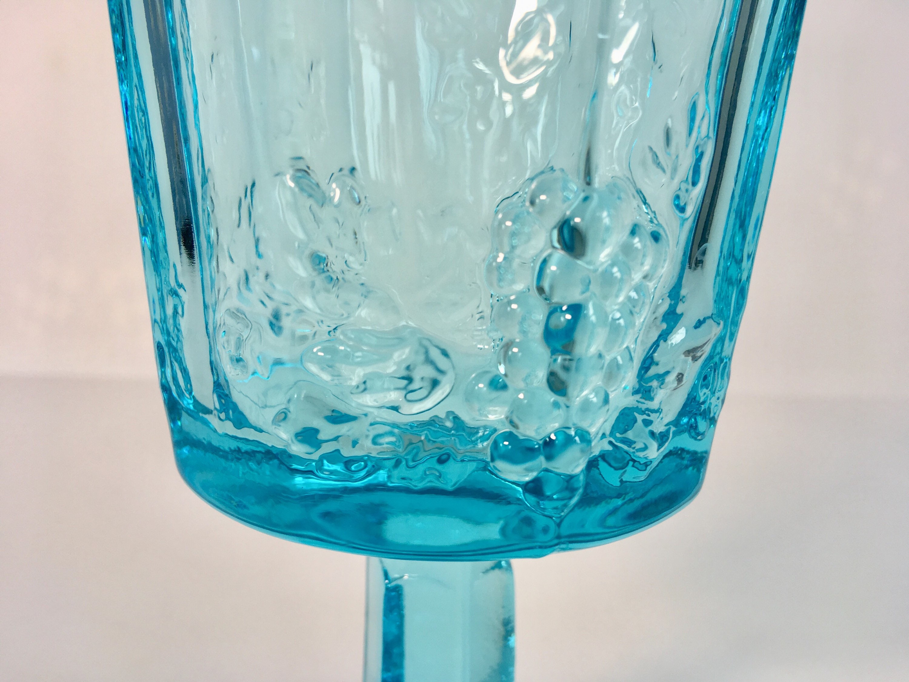 Paneled Grape Glass by Westmoreland Vintage Aqua Blue Grape Motif