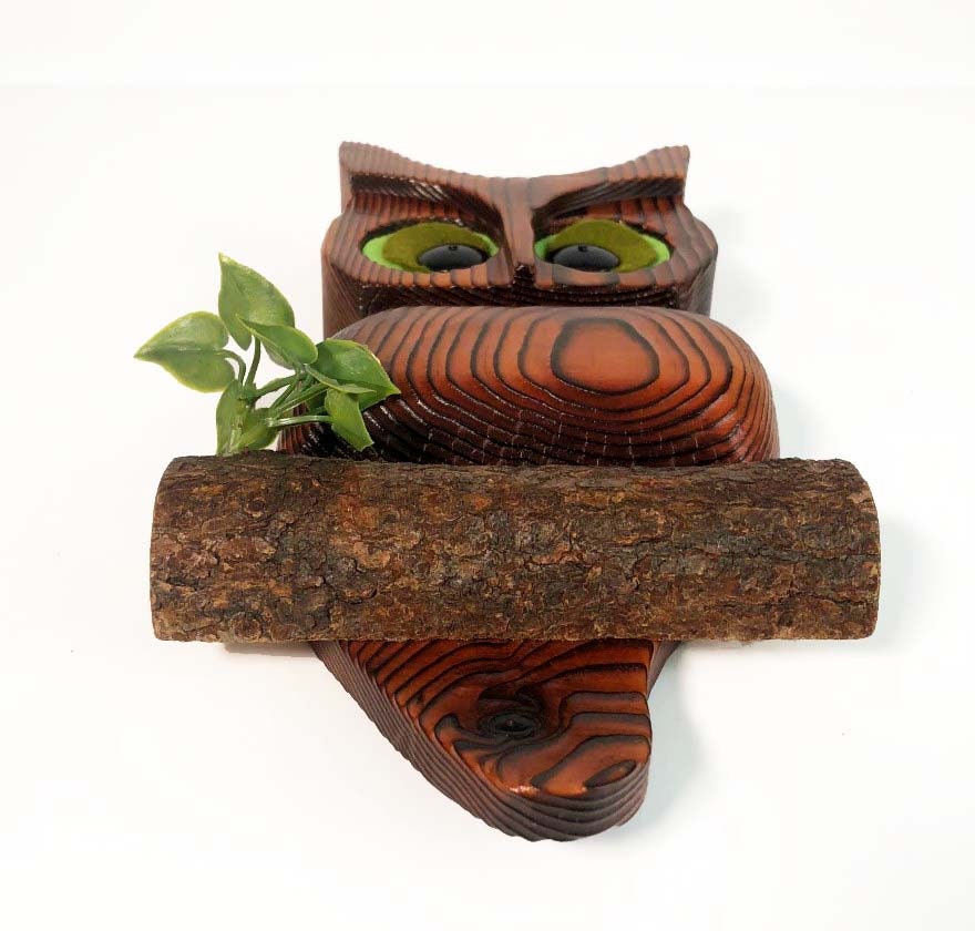 Vintage Wood Owl Green Mountain Wooden 1970s Wall Hanging Kitsch