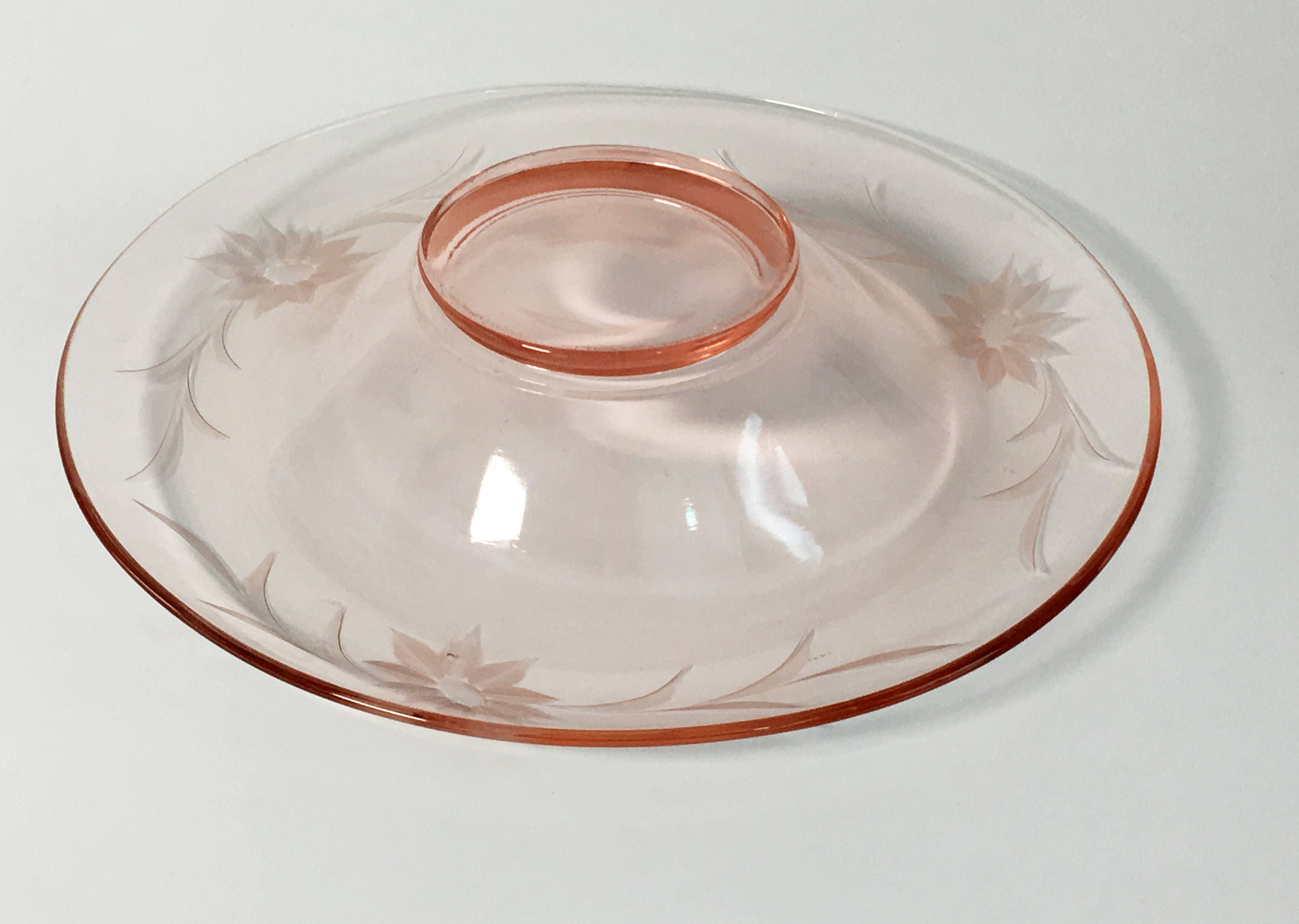 Vintage / Antique Rolled Edge Console Glass Bowl Pink Depression