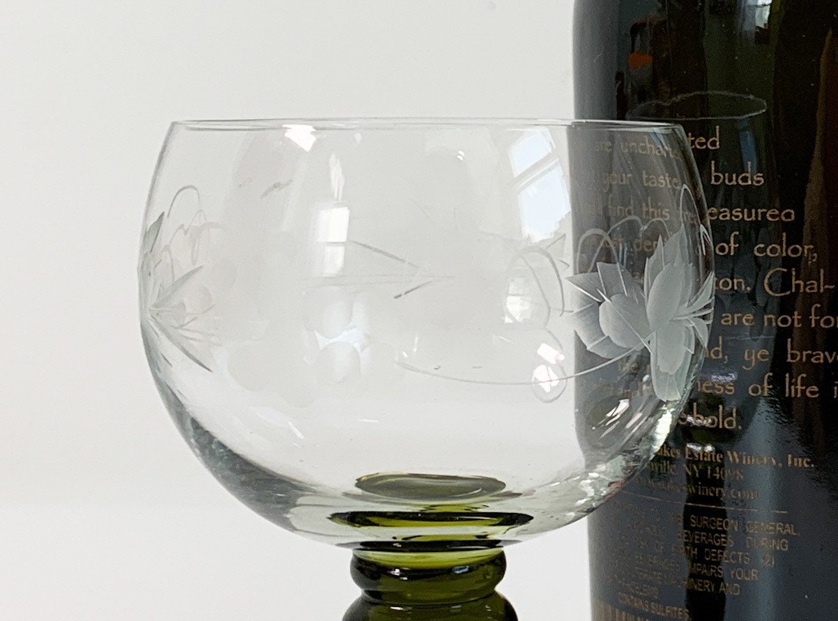 Pair Vintage Roemer Austrian Wine Glasses Set of 2 Green Stem Clear